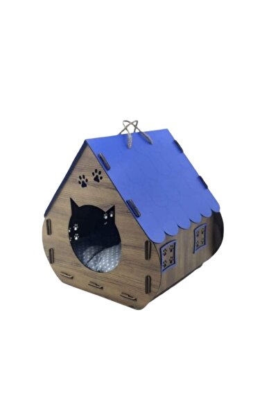 tuneex بيت القطة الخشبي - أزرق