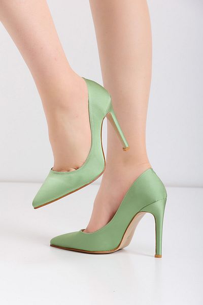 Lİmar Shoes Pantofi cu toc de damă Limar din satin verde stiletto cu vârf ascuțit