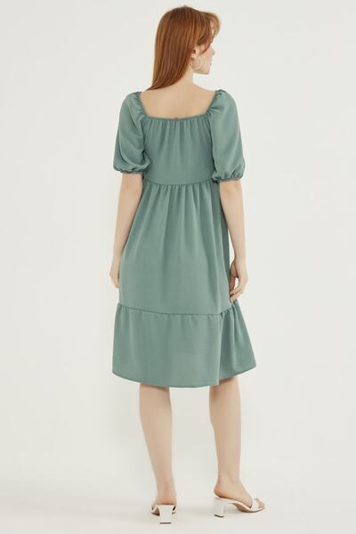 MEECY Γυναικείο φόρεμα γιακά Madonna με μέντα