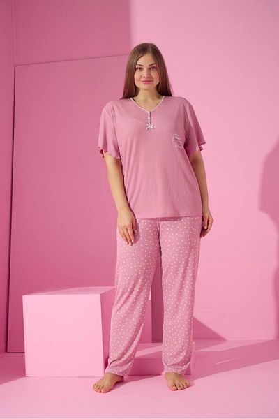 MEBA Women's Short Sleeve Plus Size Camisole Powder Pajama Set -6