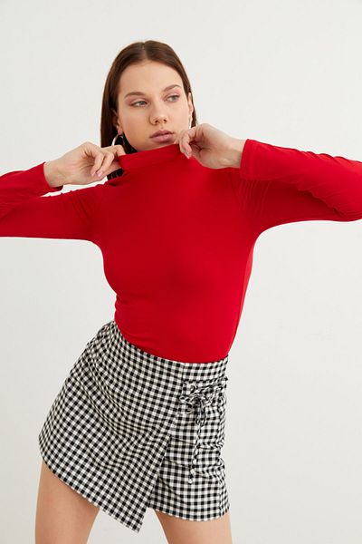 Ladima Women's Red Half Turtleneck Blouse