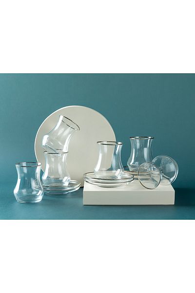 English Home Oslo Glass 6-Piece Tea Set 170 ml Silver