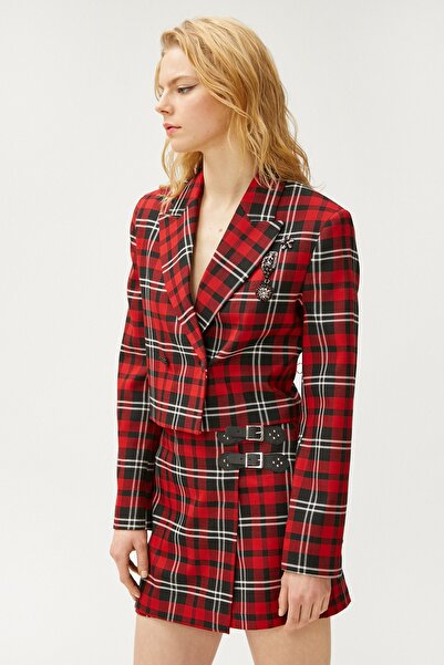 Koton Women's Red Plaid Jacket 3SAK50019PW
