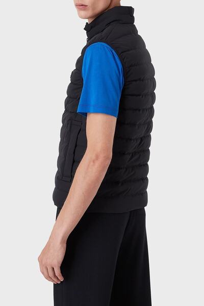 Emporio Armani Men's Stand Collar Insulated Brand Logo Zippered Navy Blue Sports Vest 8n1bq1 1nlrz-0920