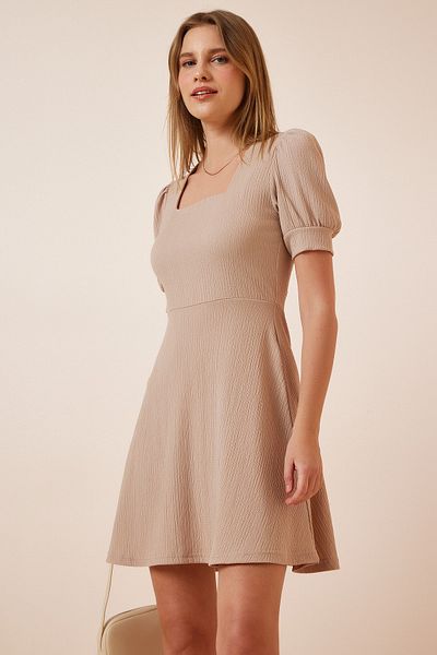 Happiness İstanbul Kleid - Beige - Gerüschter Saum