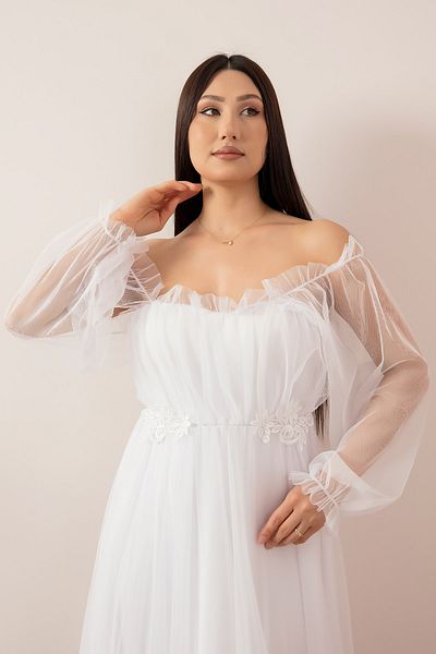 PULLIMM Rochie de seara lunga din tul - Detaliu dantela, model 13326