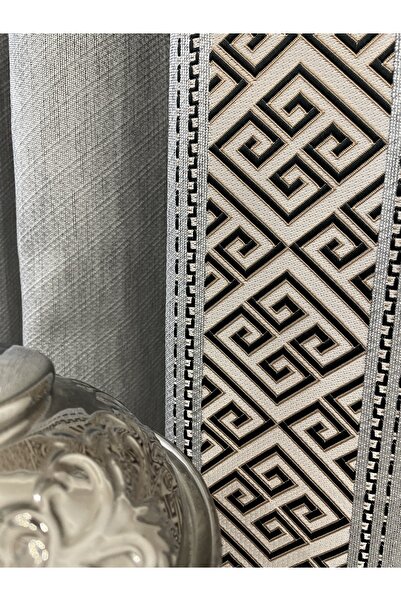 Brillant Jakarlı 1/3 Sık Pile Bordürlü Pano Desen Fon Perde - Açık Gri