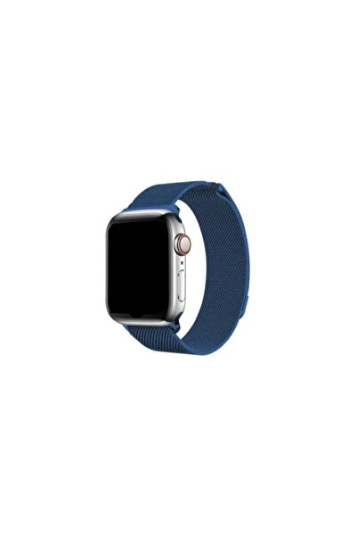 Apple Watch 42-44-45mm Uyumlu Hasır Metal Kordon Kayış - Mavi