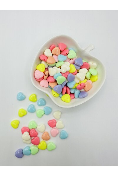 Egem aksesuar 200 Adet Karışık Renkli Kalp Figürlü Plastik Boncuk Takı Yapım