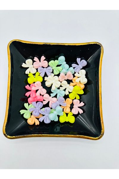 Egem aksesuar 200 Pieces of Mixed Colored Small Bow Figured Plastic Beads for Jewelry Making