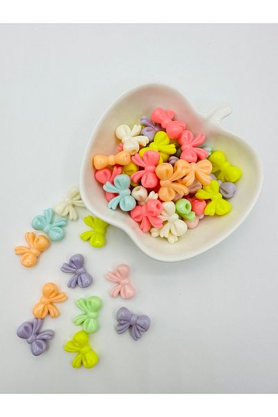 Egem aksesuar 50 Pieces of Mixed Colored Small Bow Figured Plastic Beads for Jewelry Making