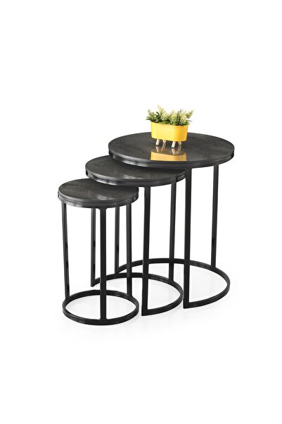 Erezogulları Mobilya Sedef Modern Tarz Zigon Sehpa 3'lü Yuvarlak