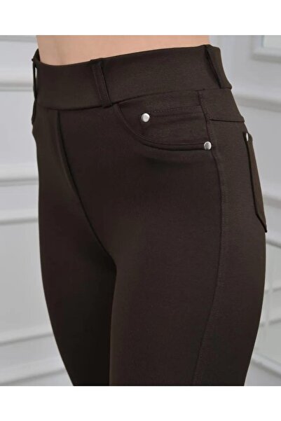 Genel Markalar Kadın Tayt Pantolon Cepli Çelik Kumaş Büyük Beden
