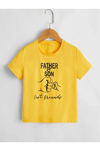MORNİNG KİDS Tricou galben pentru copii cu imprimeu Tată și fiu