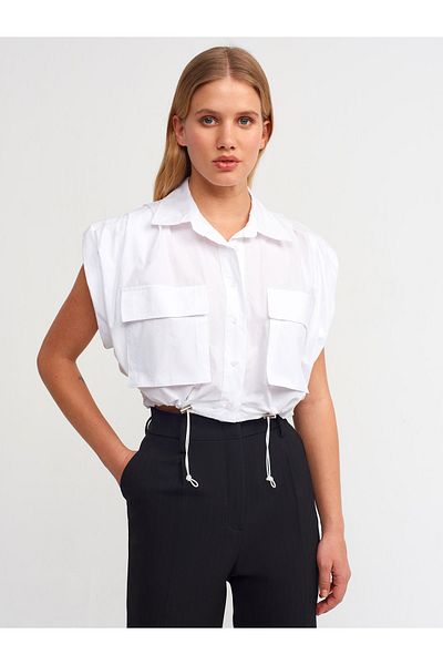 Dilvin 50179 Cămașă Crop-albă