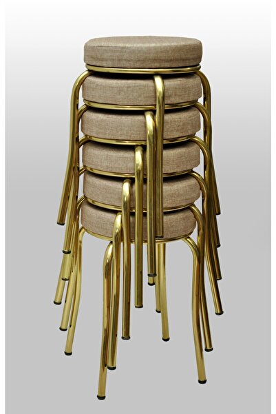 TABURECİM Tabure (6adet) Gold Ayaklı, Mina Kumaş, Metal Ahtapot Ayak Aygl-273