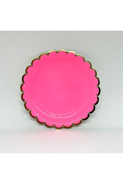 Mare Karnaval Macaron Fuchsia Gold Gilt Cardboard Party Plate 8 Pieces-18cm