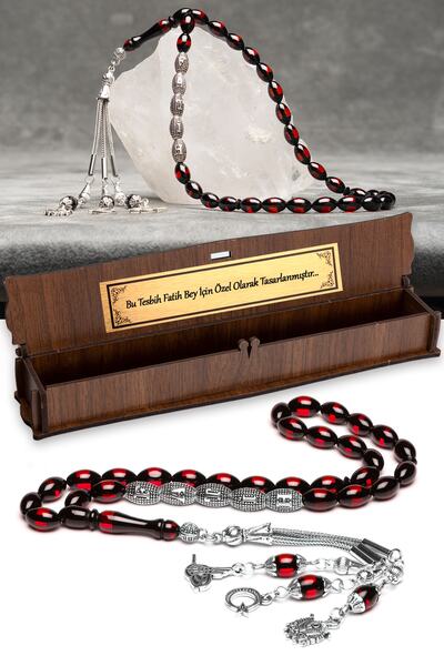 OTTOTESBİH Erkek Hediyelik Harf Püsküllü Kehribar Tesbih, Isimli Tespih