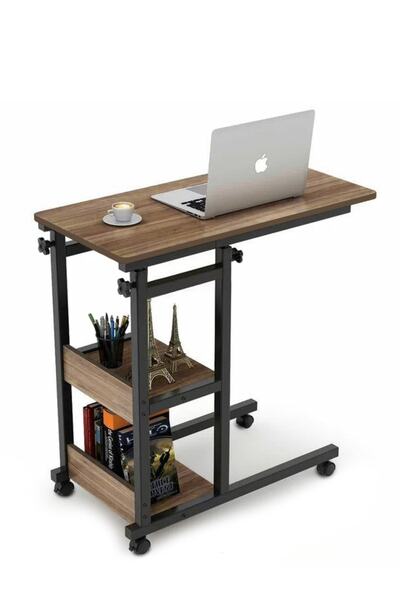 sekizincicaddedizayn Yükseklik Ayarlı Raflı Laptop Sehpası Ve Çalışma Masası - Ceviz (tekerli) 70x40