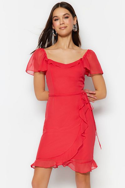 Trendyol Collection Μίνι υφαντό φόρεμα με λουλούδι ρόδι σε γραμμή Α/καμπάνα με λουλούδια TWOSS23EL01136