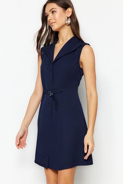 Trendyol Collection Sötétkék öves mini szőtt dzseki ruha TWOSS23EL02049