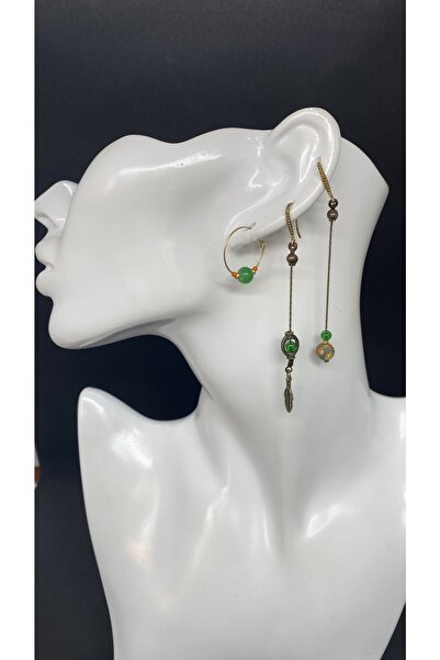 Porsuk Alternatif El Yapımı Etnik Otantik Hippi Bohem 3 Lü Takım Küpe