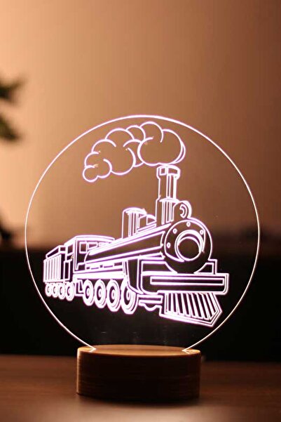 BY-LAMP Tren Figürlü Dekoratif Hediye Led Masa Lambası | 7 Işık Rengi | Ahşap...