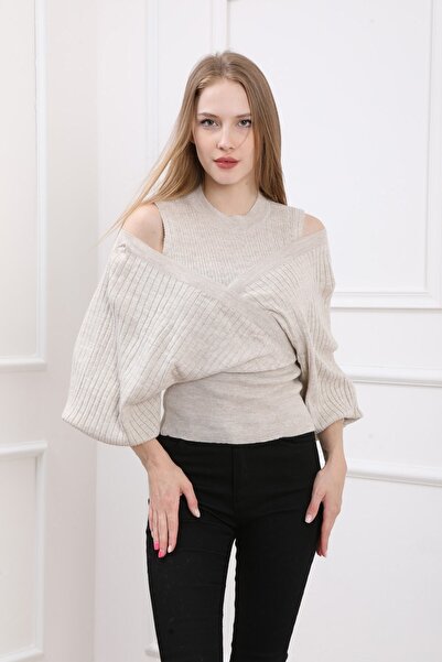 For Angels Μπεζ Crop Detail διπλό πέτο Πουλόβερ 2253409std