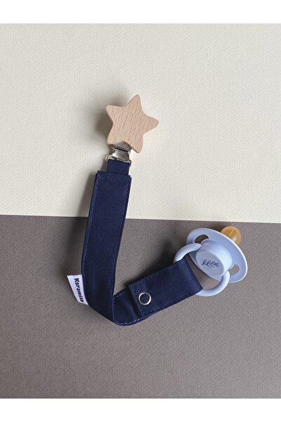 KARAMİLA Set of 2 Wooden Clip Baby Pacifier Strap - Baby Pacifier Chain 100% Cotton