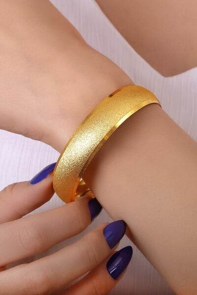 barisiva gold 22 Ayar Has Altın Kaplama Kumlu Bilezik Kalın 1.5 Cm
