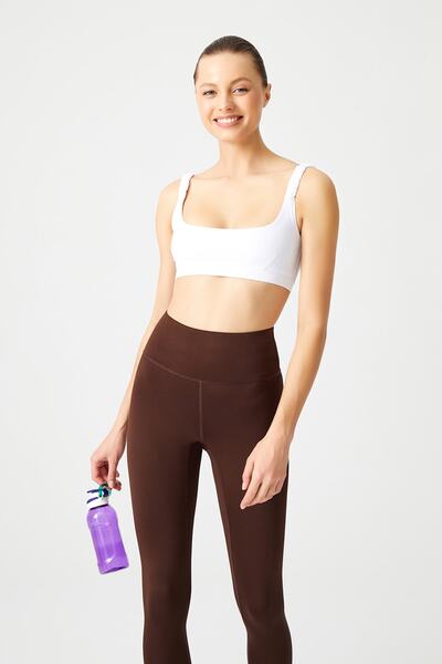 Los Ojos Ruched White Lightly Supported Drawstring Strap Detailed Covered Sports Bra