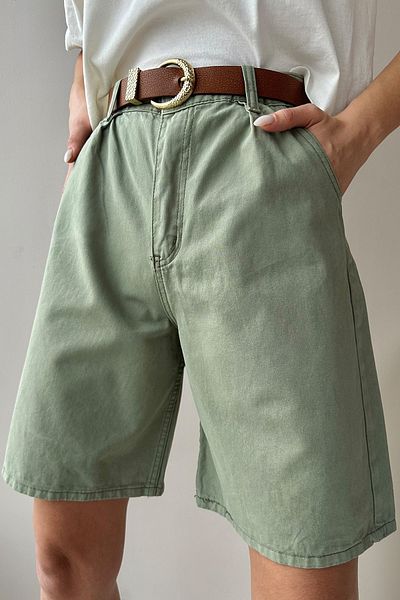 Trend Alaçatı Stili Bermude pantaloni scurți din denim, verzi, cu talie înaltă, cu picioare late ALC-X8174