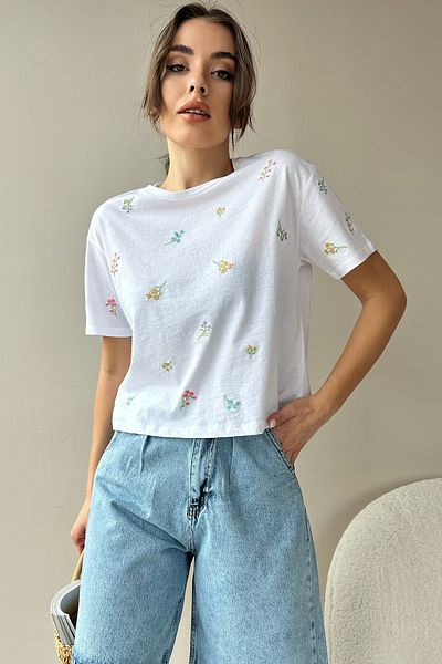 Trend Alaçatı Stili T-Shirt - Weiß - Regular Fit