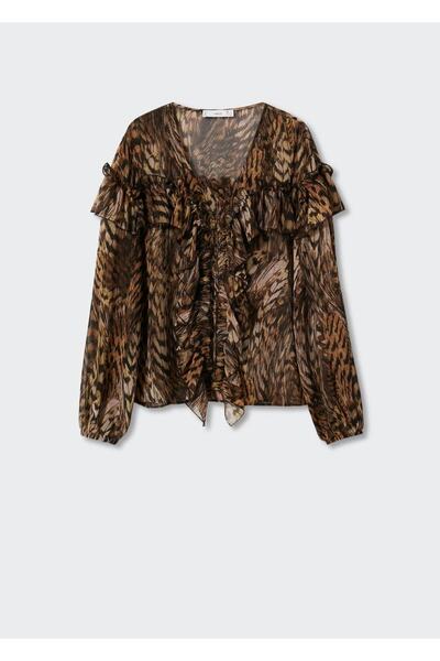 MANGO Woman Hayvan Desenli Volanlı Bluz