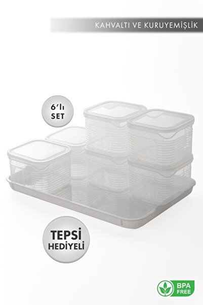 AES HOME Breakfast and Cookie Storage Container Set with Tray 6+1 Pieces Transparent