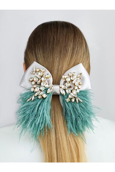 CSR Collection Zircon Embroidered Satin Feathered Bow Clip Buckle