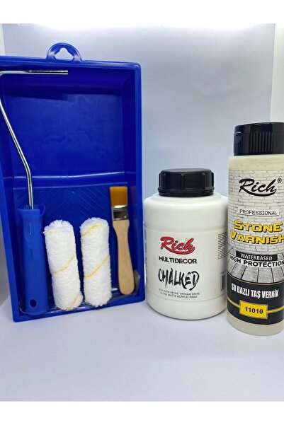 Rich Chalked Fayans Boyama Seti 1250 Cc Antikbeyaz Taş Vernik 500 Cc Boyama R...