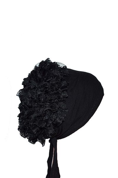 femmstore 2 Pieces Bun Lacy Black Bonnet 100% Cotton