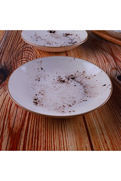 Tulü Porselen Stanbul Collection Reactive 46 Cream 6-Person 6-Piece Pit Plate Set