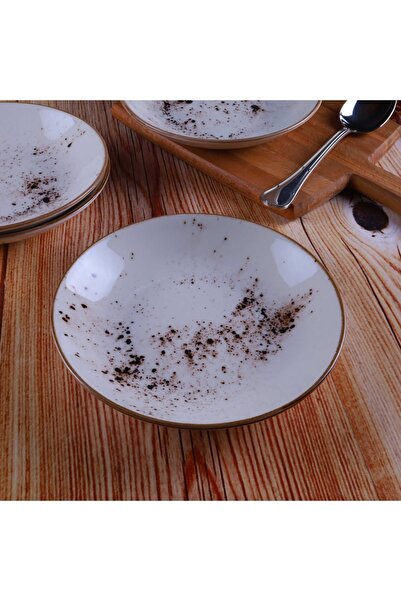 Tulü Porselen Stanbul Collection Reactive 46 Cream 6-Person 6-Piece Pit Plate Set