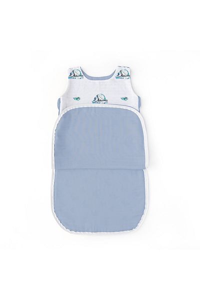 DEUX LAPINS 0-6 Months Baby Muslin Sleeping Bag - 100% Cotton, 0.5 Tog, Seal Pattern - Le Phoque