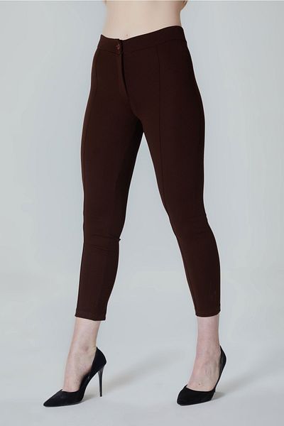 HAKKE Women's Brown High Waist Comfortable Skinny Leg Çimalı Fabric Trousers 1702çimalı