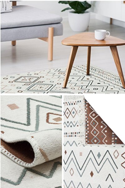 caMekan Çift Taraflı Yıkanabilir Kilim Iskandinav Desenli Pamuk Kilim Eko Hal...