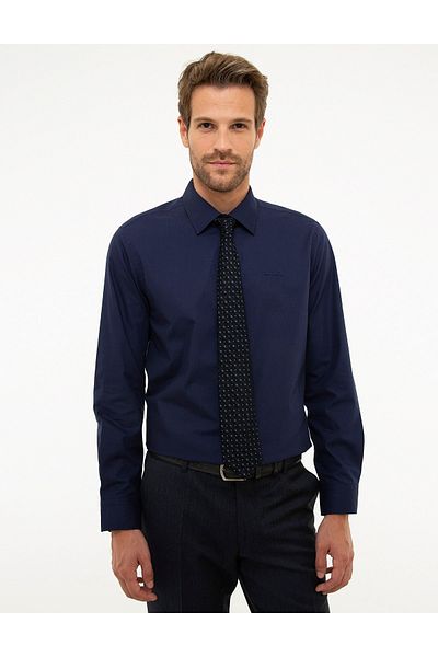 Pierre Cardin Тъмносиня риза Dacron Woven Slim Fit