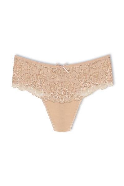 HNX 2-Piece Cotton Lace Front High Waist Large Size Thong Women's Panties