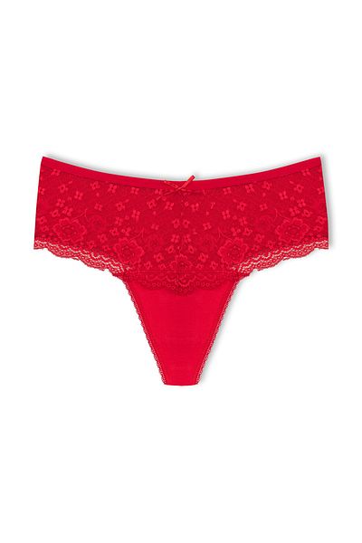 HNX 2-Piece Cotton Lace Front High Waist Large Size Thong Women's Panties