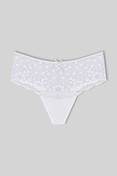 HNX 3-Piece Cotton Lace Front High Waist Large Size Thong Women's Panties