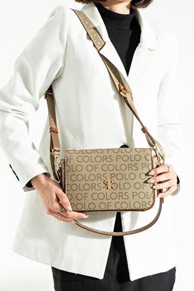 ImPolo Geantă de umăr și crossbody pentru femei Dayanna Printed Mink Camel Di...