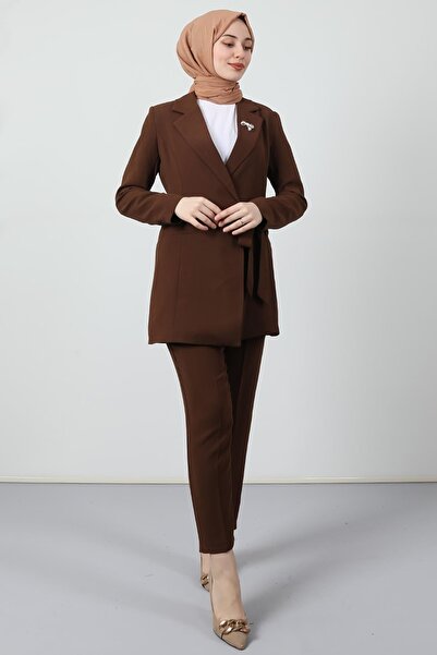 Giza Giyim Σετ μπροσούρα με πέτρες καφέ