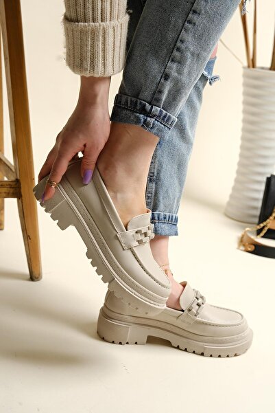 Oksit Sarina Thick Sole Buckle Detailed College Women's Loafer